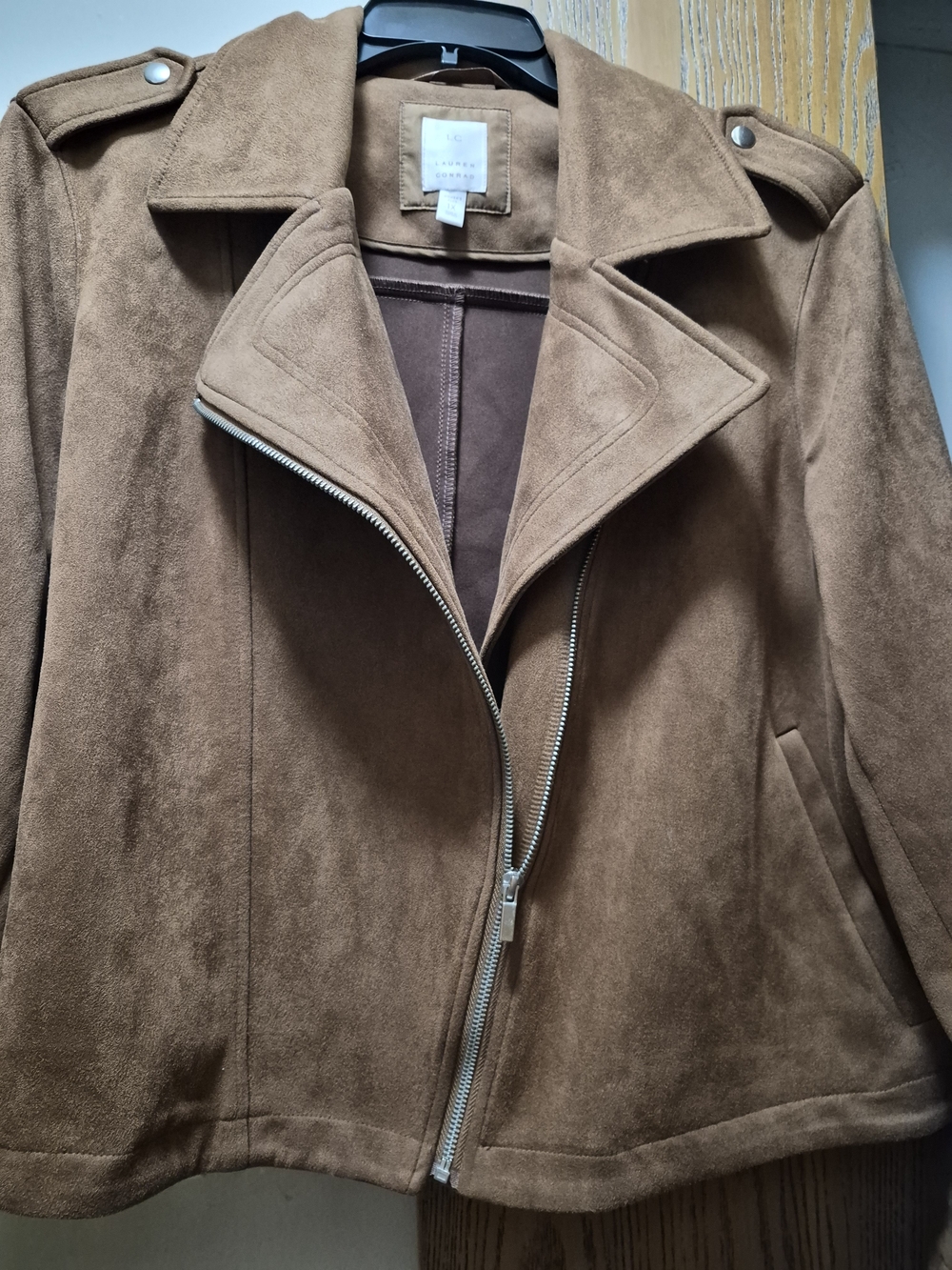 LC Lauren Conrad Asymmetric Faux Suede Moto Jacket - Brown - Picture 5 of 10